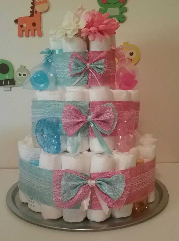 Double-Up Diaper Cake for 15 Beautiful Ways to Host a Baby Shower for Twins or Multiples